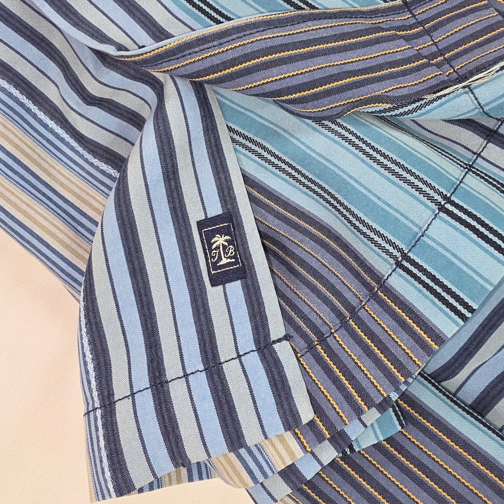 Tommy Bahama Mens XXL Blue Striped Short Sleeve Tencel Button Down Shirt - Picture 7 of 7